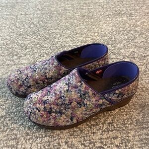 Sanita Floral Mules in Purple and White